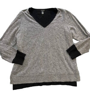Only Mine Gray & Black cashmere wool Pullover Sweater Top v-neck Size 3X A011084